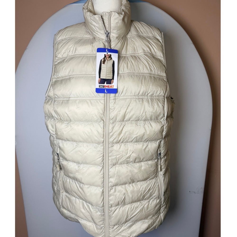 32 Degrees Heat Womens Cream L,M size Quilted Puffer Vest Large NWT